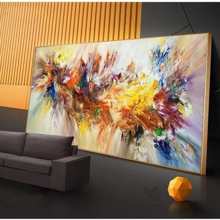 Színes absztrakt virágos vászonkép 60x120cm, vízálló pamutvászonra, keret nélkül