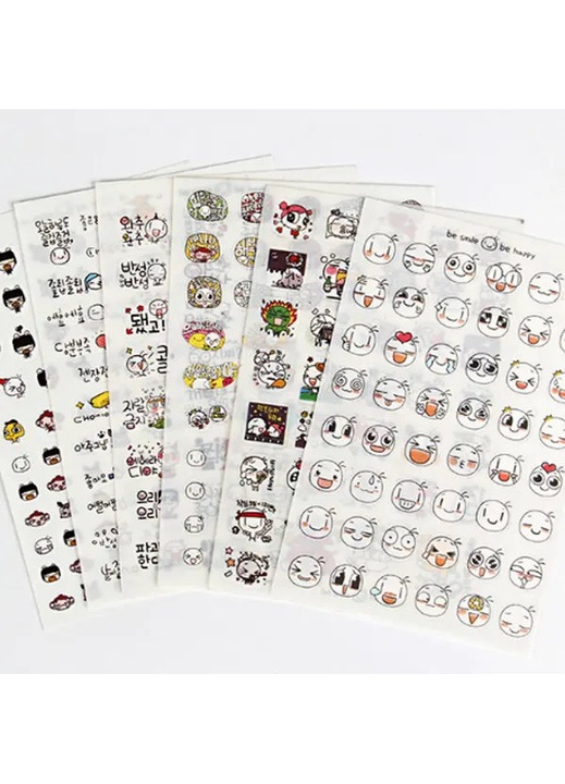 6 ív öntapadós matrica/sticker DIY kézműveskedéshez, dekorációs ragasztók, Többszínű, 6 ív