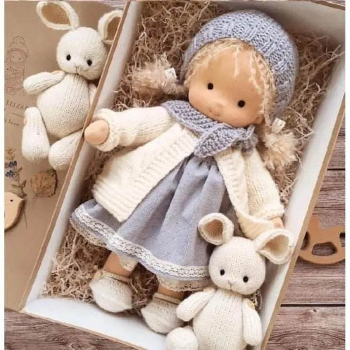 Kézzel készített Waldorf baba, 30 cm, hosszú, puha, természetes haj