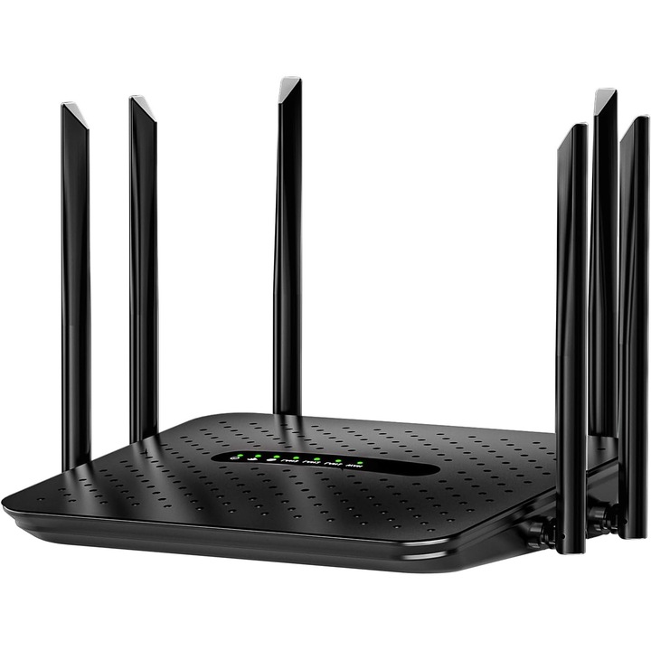 Router vezeték nélküli kétsávos AC1200, 6 antenna, gigabit portok, fekete