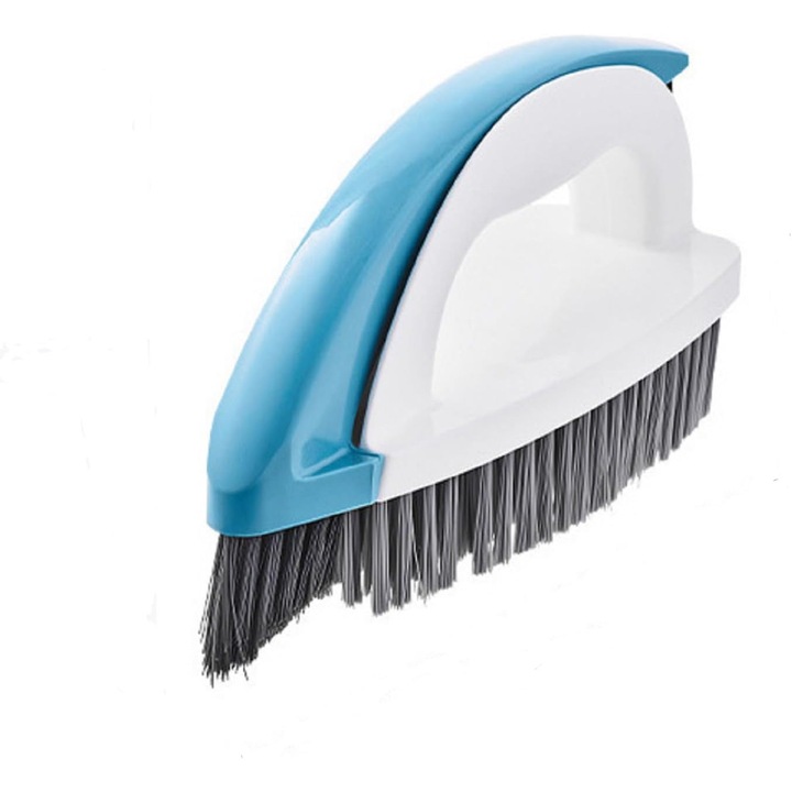 Perie de curatare pentru baie, perie pentru rosturi si pardoseli, cap detasabil 3-in-1, peri moi si densi, alb/albastru
