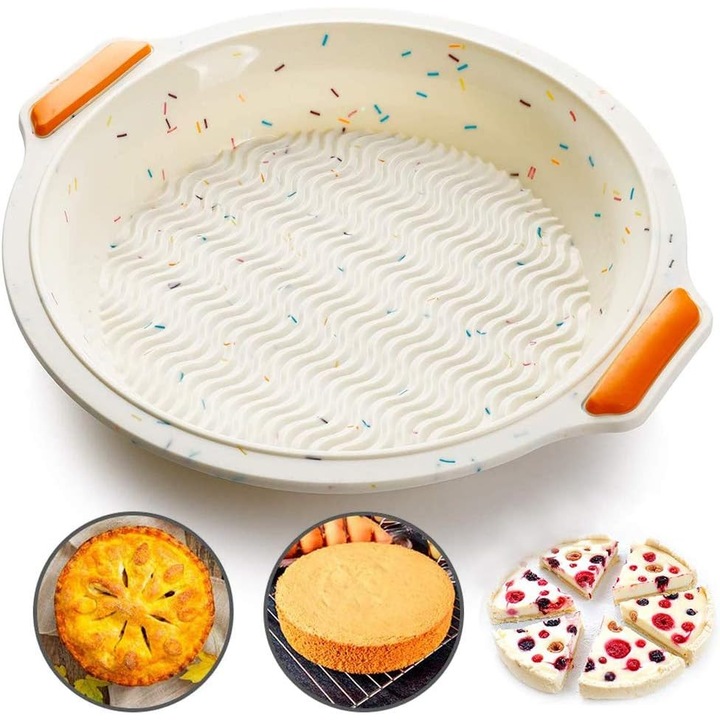 Szilikon sütőforma, torta/pite/kenyér forma, tapadásmentes, BPA-mentes élelmiszeripari szilikonból, sütővel/mikrohullámú sütővel/fagyasztóval/mosogatógéppel kompatibilis, Többszínű, 26 cm