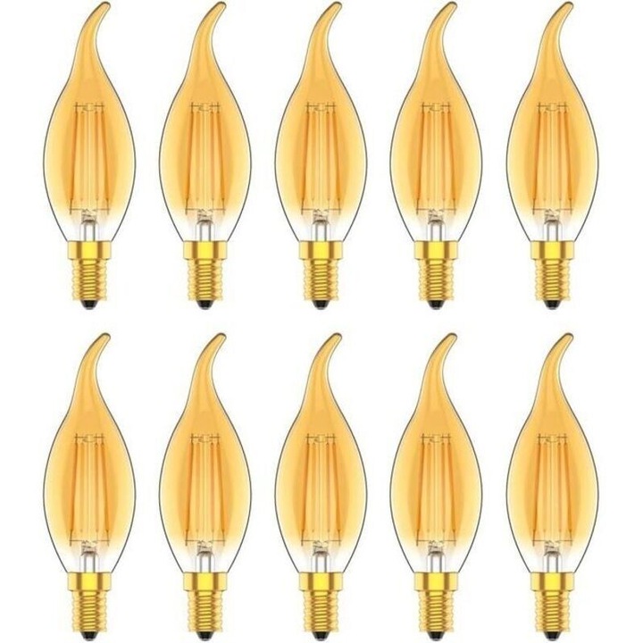10 darabos készlet, E14 LED gyertyaizzó Edison filament, dimmelhető, 4W (30W-nak megfelelő), 300 lm, 220-240V, meleg fehér 2700K