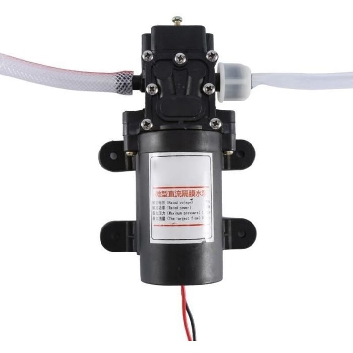 Pompa electrica de extractie ulei/transfer lichide 12V, 60W, debit 5L/min, presiune maxima 0.8 MPa, alimentare la baterie auto cu cleme, furtune 11/8/6 mm incluse, negru, 1 buc
