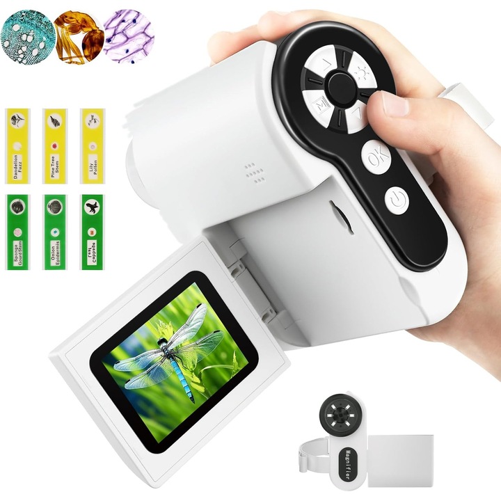 Hordozható mikroszkóp 3 az 1-ben, 1000x, 2" LCD kijelző, fekete, 32GB, 300g