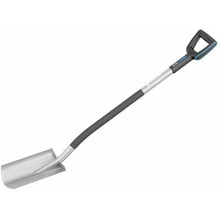 Ergo egyenes ásó, kemény talajhoz, indukciósan edzett bór acél penge, üvegszálas kompozit nyél, integrált fém védő, ezüst/fekete, 1230 mm