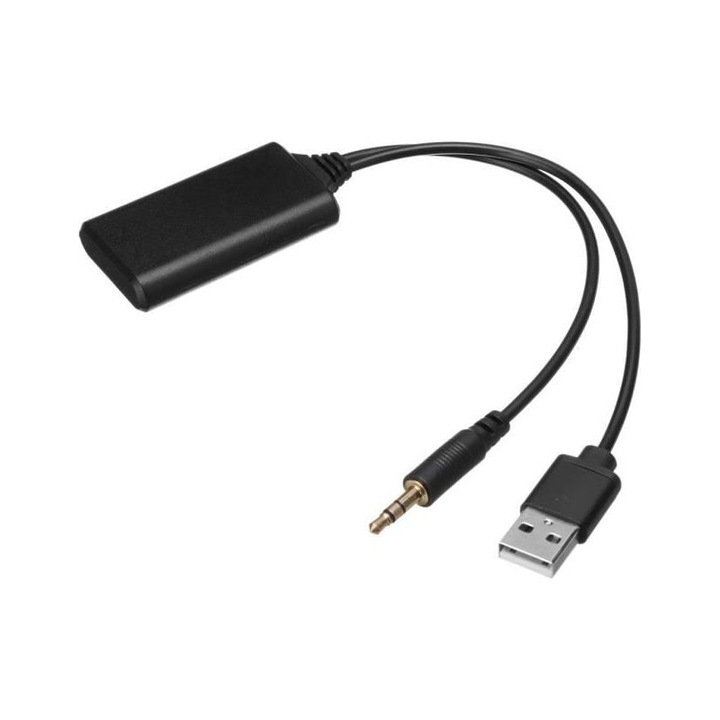 Adaptor Bluetooth auto A57495 pentru BMW E90/E91/E92/E93, receptor AUX 3.5 mm, alimentare USB, negru, cablu 20 cm