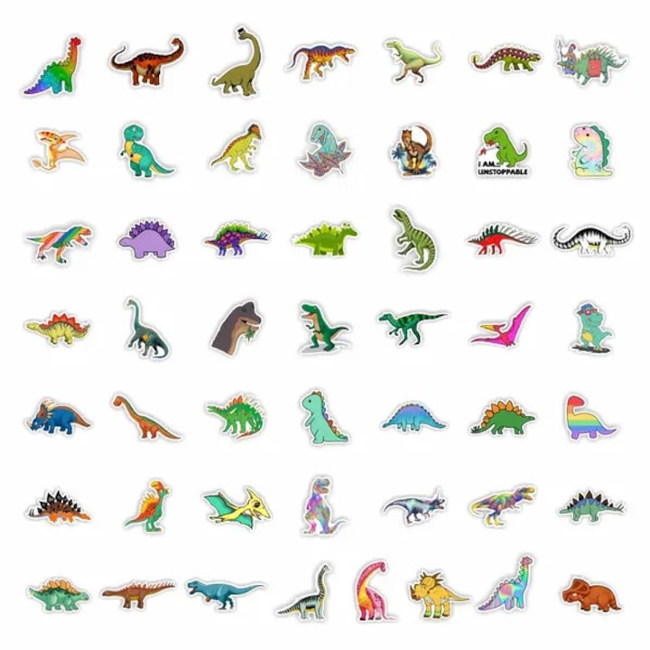 Dinoszaurusz matrica szett, 50 db, vízálló, színes, 2-3.5 cm