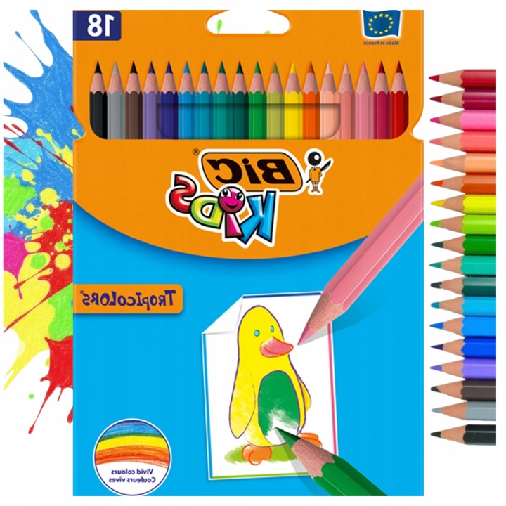 BIC Kids Tropicolors színes ceruzák, 18 szín, hatszögletű, fa nélküli, többszínű