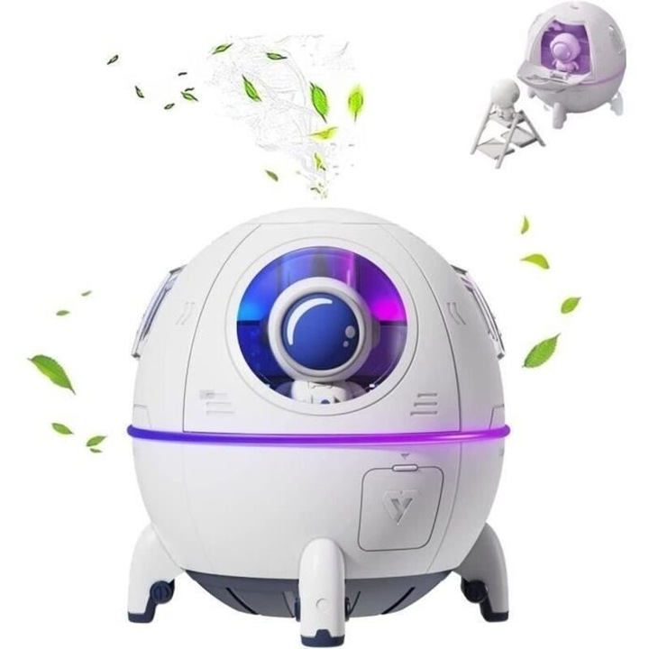 RGB párásító, hideg ködképzéssel, csendes működéssel és USB tápellátással, fehér, 220ml