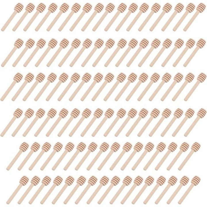 Set 100 lingurite miere lemn natural 8cm multifunctionale