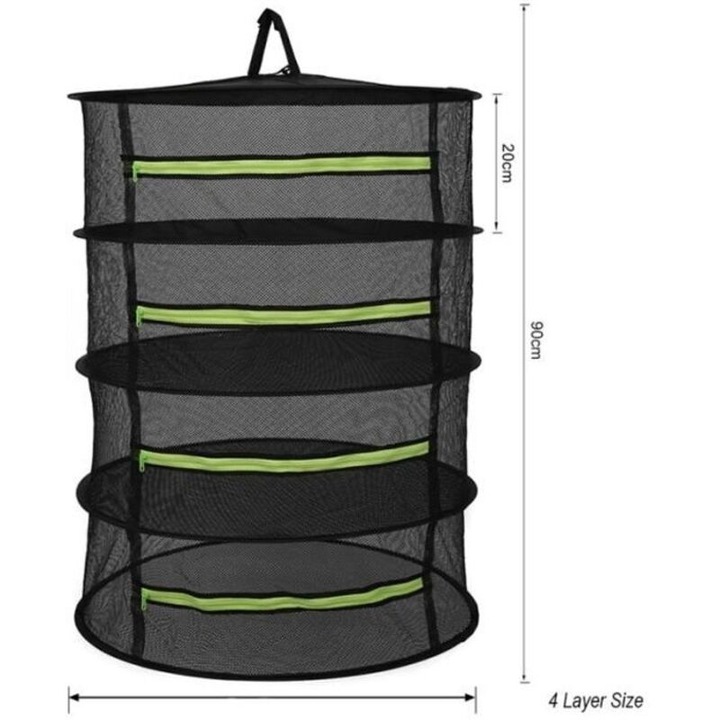 Plasa de uscare pentru plante Drying Pack, suspendata, pliabila, cu fermoar si protectie impotriva insectelor si prafului, Negru, 90 cm