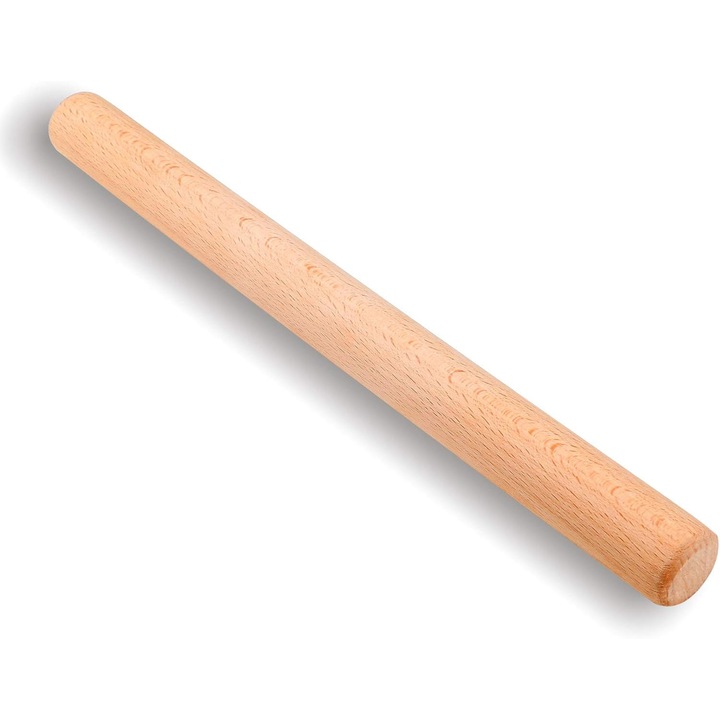 Természetes bükkfa sodrófa, 30x2.5cm, ergonomikus, könnyű