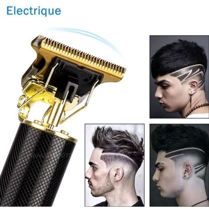 Vezeték nélküli hajvágó/trimmer, T-alakú szén-rozsdamentes acél penge, 10W kefe nélküli motor, 150 perc üzemidő, USB töltés, IPX4 vízálló, 4 fésűt és kefét tartalmaz, fekete, 1 db