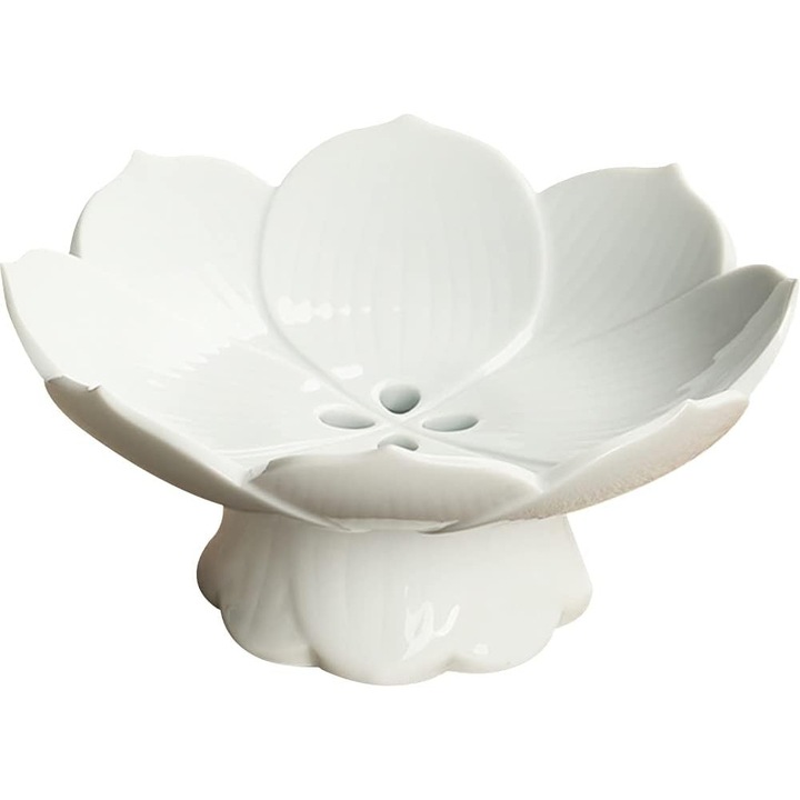 Bol pentru fructe ceramic lotus cu picior 16x7.5cm alb