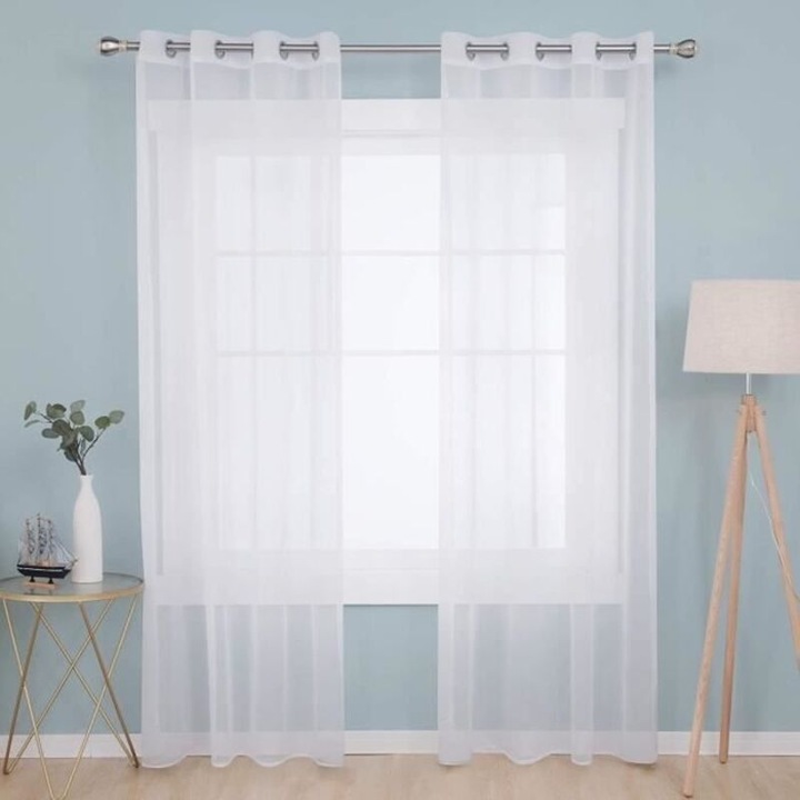 Voile függöny 100% poliészter, félig átlátszó a fényszűréshez, fehér, 2 paneles szett, 140 x 260 cm