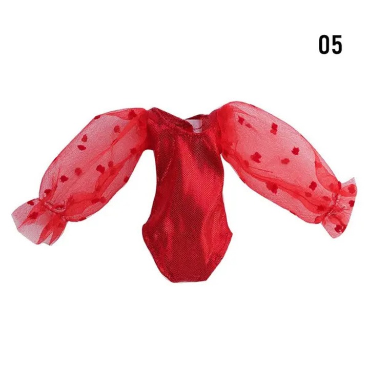 Textil fürdőruha babáknak, pöttyös tüll ujjakkal, 05-ös modell, piros, 30 cm
