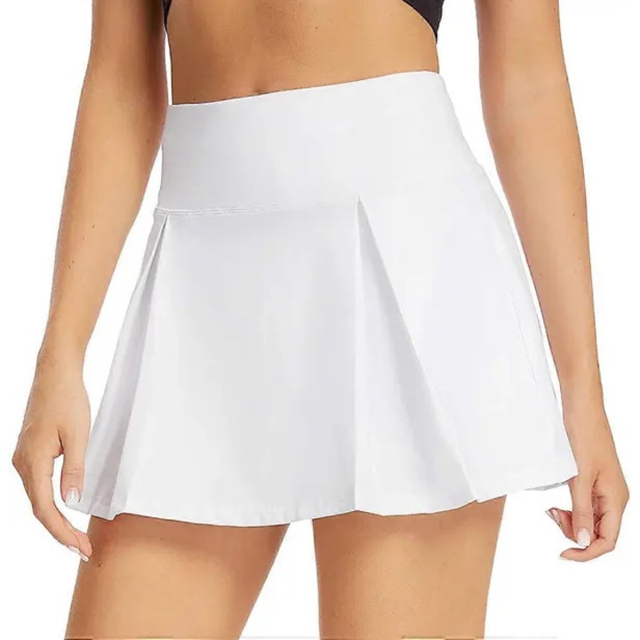 Fusta de baie de dama cu talie inalta, cu pantaloni scurti interiori, pantaloni scurti de siguranta, fusta de plaja, negru S Alb[ZHE] M Alb