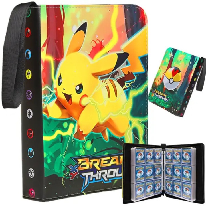 Gyűjtőalbum kártyákhoz, Pikachu, vízálló zsebekkel, 4 zseb oldalanként, műbőr borító cipzárral, Többszínű, 50 oldal, 400 kártya