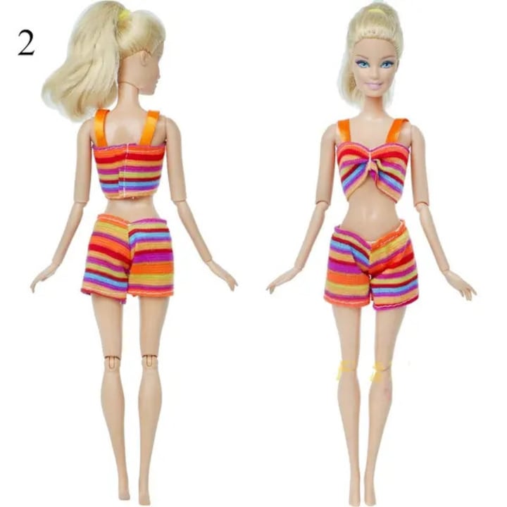 Bikini fürdőruha babáknak, textil, 2 részes szett, csíkos, Többszínű, 30 cm (1/6)