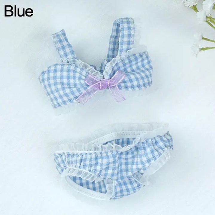 Set costum baie papusi 20cm bumbac albastru