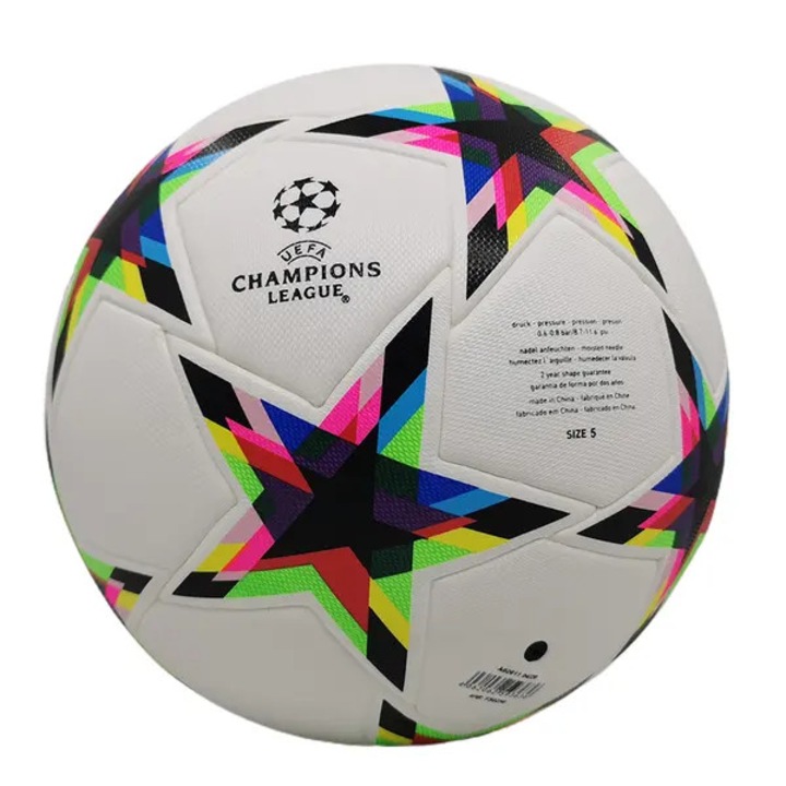 Футболна топка, полиуретан (PU) с принт Champions League Stars, многоцветен дизайн на звезди, Многоцветен, Размер 5