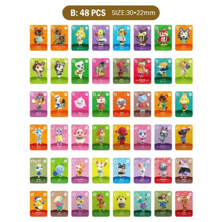 Карти Animal Crossing amiibo комплект FRU-CJK0424-260714-709, съвместими със Switch/Lite/Wii U/New 3DS, мини 30 x 22 мм, многоцветни, 48 бр.