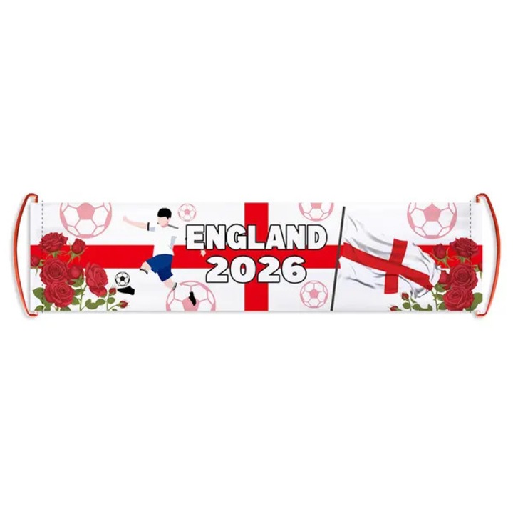 Fanion de mana/Pancarta England 2026, in forma de steag, pentru suporteri si petreceri, ideal pentru meciuri si decor, alb/rosu, 1 buc