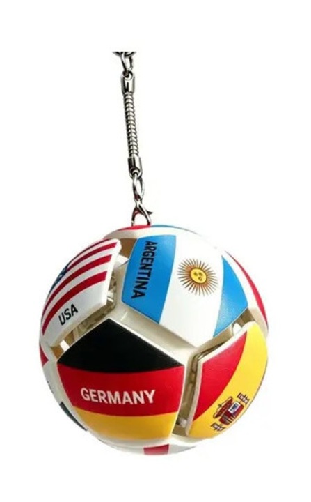 Breloc din plastic, fotbal antistres cu lumina si 12 steaguri nationale, Cupa Mondiala, Multicolor, O 7 cm