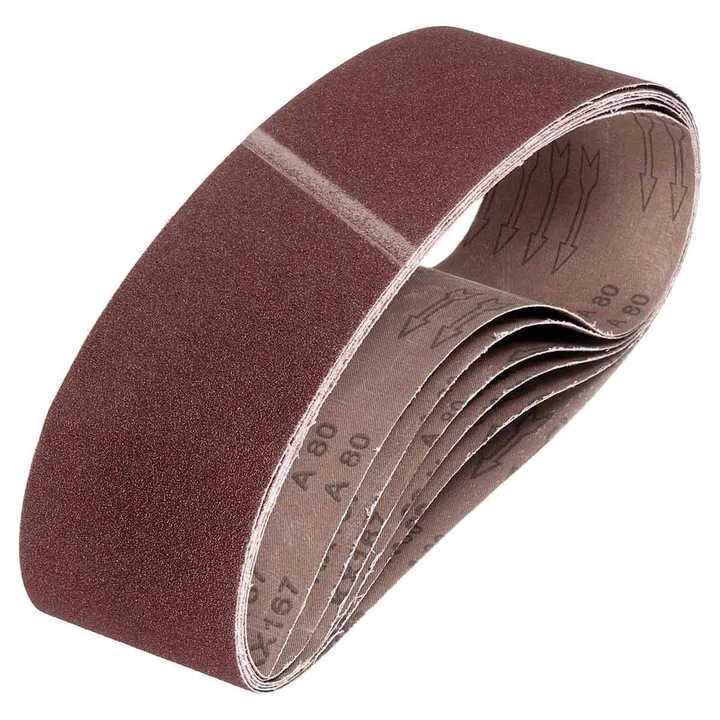 Set 6 bucati, banda abraziva / curea abraziva 3114000, granulatie 120, 457 x 76 mm, maro