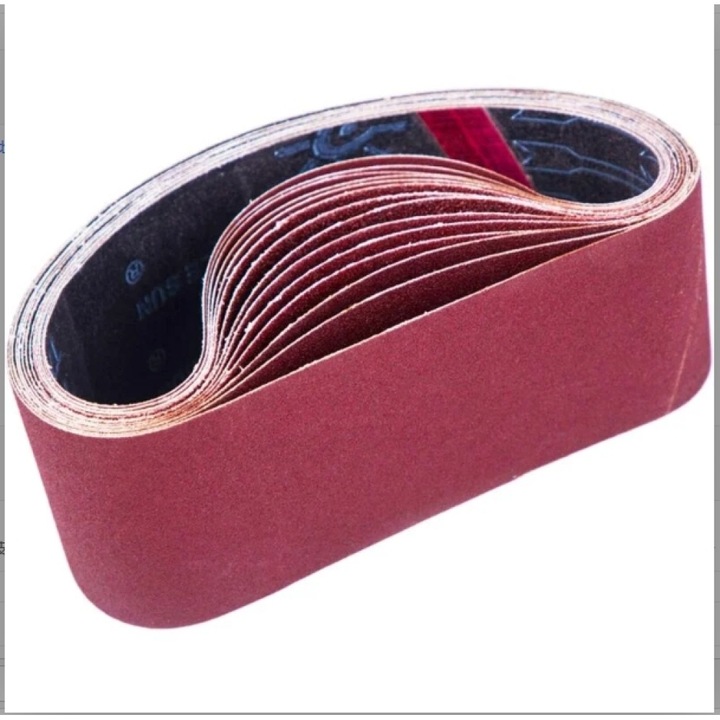 Set 15 bucati benzi abrazive (curele) pentru slefuitor cu banda 75 x 533 mm, granulatie 80/120/150/240/400 (3 buc./granulatie), oxid de aluminiu cu legatura de rasina, anti-incarcare, maro