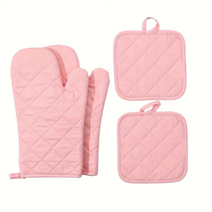 Kesztyű és hőálló alátét szett, rózsaszín, pamut, 4 darabos, 500°C, 30x30cm Rózsaszín