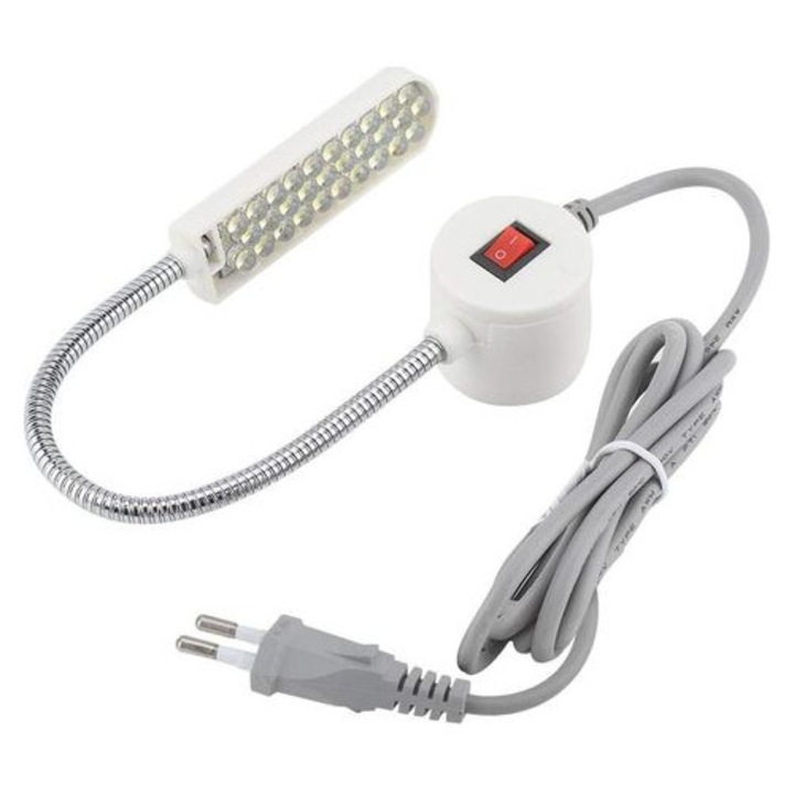 30 LED-es munkalámpa, mágneses talp, 360°-ban hajlítható hattyúnyak, esztergákhoz, fúrógépekhez és varrógépekhez, fehér, 1 db