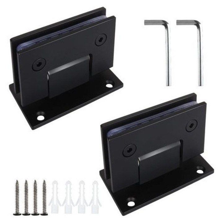Set 2 balamale usa sticla, otel inoxidabil, negru, 8x12mm, 90° deschidere