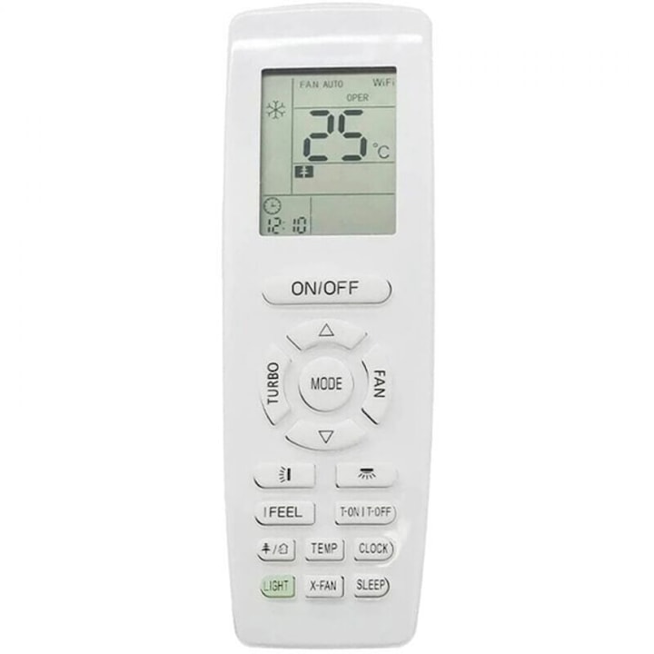 Távirányító légkondicionálóhoz / remote YAP1F, fűtés és hűtés funkciók, 2 db AA elemmel működik, GREE kompatibilis, ABS, fehér, 1 db