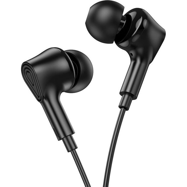 Casti in-ear Hoco M102 cu microfon si buton multifunctional, jack 3,5 mm, cablu 1,2 m, negru