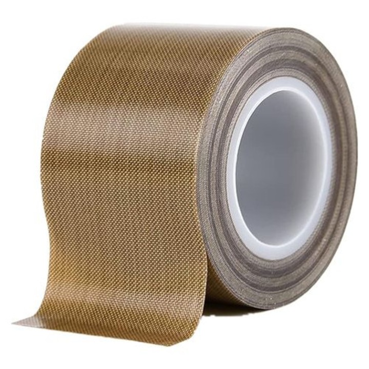 Banda PTFE (teflon), panglica din fibra de sticla revaluita PTFE, 50 mm x 10 m x 0,18 mm, rezistenta la 270 °C, antiaderenta, maro, 1 buc