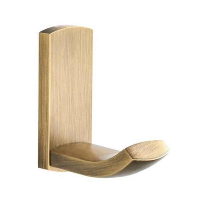 Carlig pentru prosop, cuier de perete din alama, finisaj bronz periat, montaj cu suruburi disimulate, rezistent la coroziune si rugina, 7 x 6.8 x 2.8 cm, 1 buc