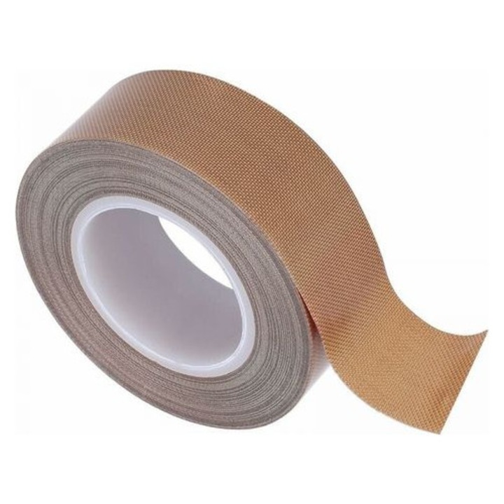 Banda adeziva PTFE, banda Teflon pentru masina de sigilat sub vid, rezistenta la 300°C, anti-imbatranire si izolanta, usor de curatat, maro, 19 mm x 10 m x 0,13 mm