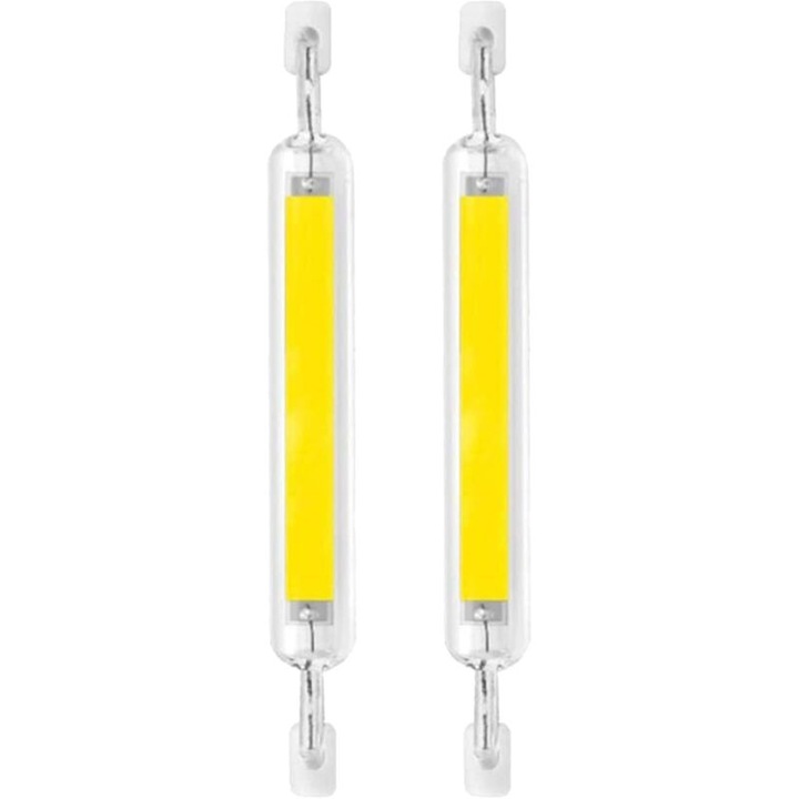 2 darabos készlet, LED R7s T3 J típusú izzó, 10 W, szabályozható, helyettesíti a 80 W-os halogént, 6 000 K, hideg fehér, 78 mm