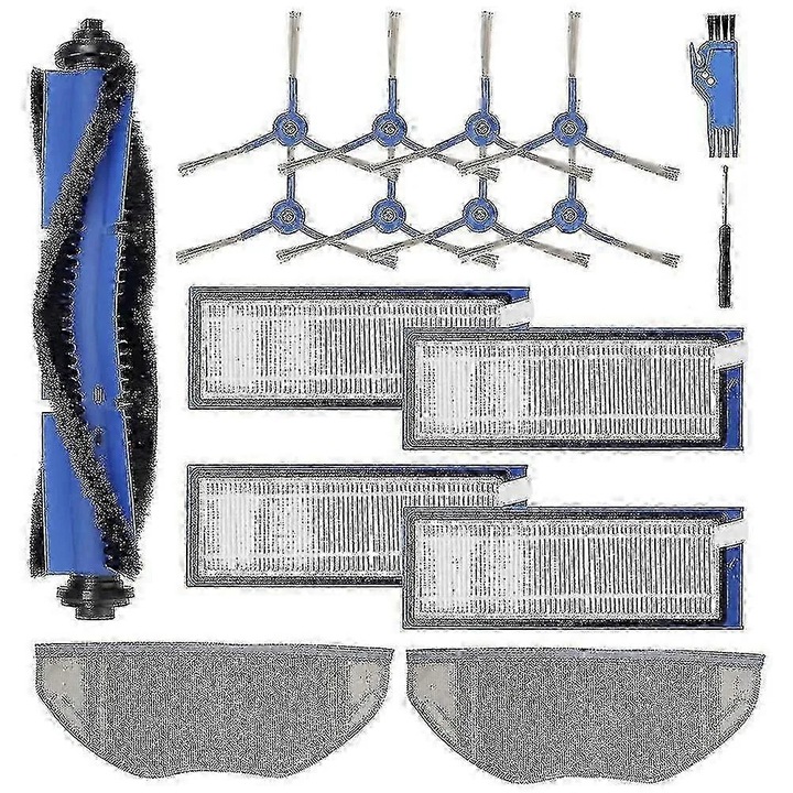 Kit consumabile piese de schimb pentru aspirator robot Robovac L70 Hybrid, perie principala din nylon durabil, 8 perii laterale, 4 filtre de inalta precizie, mopuri din poliester, albastru/gri, 17 piese