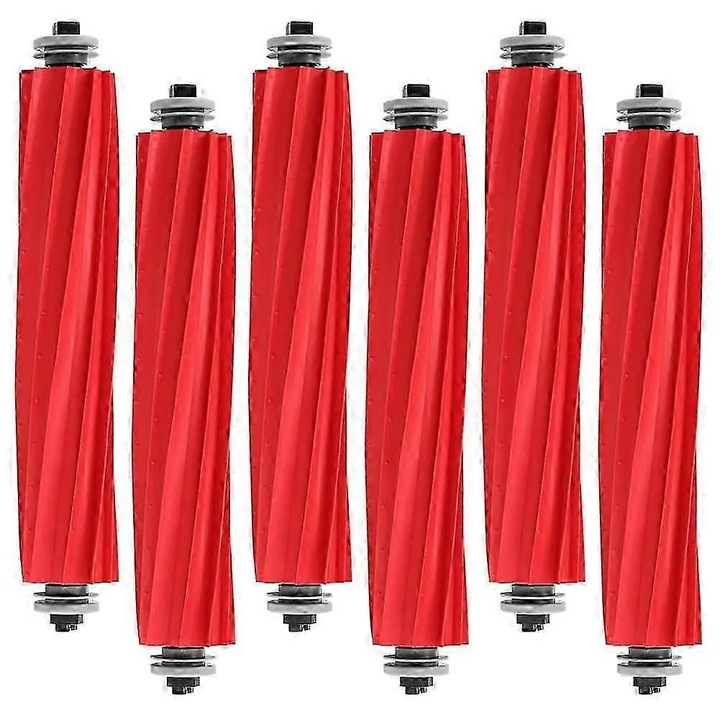 Fő kefék / kefetekercs kompatibilis a Roborock Q Revo/S7/Q7/QV 35A modellekkel, tartós gumiból, többirányú a mélytisztításhoz, piros, 6 darab