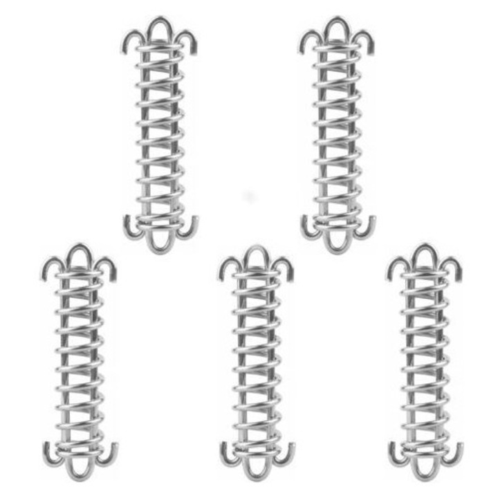 Set 5 bucati, carlige cu arc/agrafe cu arc pentru cort si vela de umbra, otel inoxidabil nichelat, rezistente la rugina, elasticitate mare, argintiu