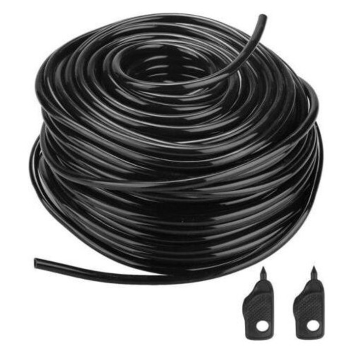 Öntözőtömlő, 4/7 mm-es cső mikroöntözéshez, tartós PVC-ből, nyomás- és öregedésálló, fekete, 50 m