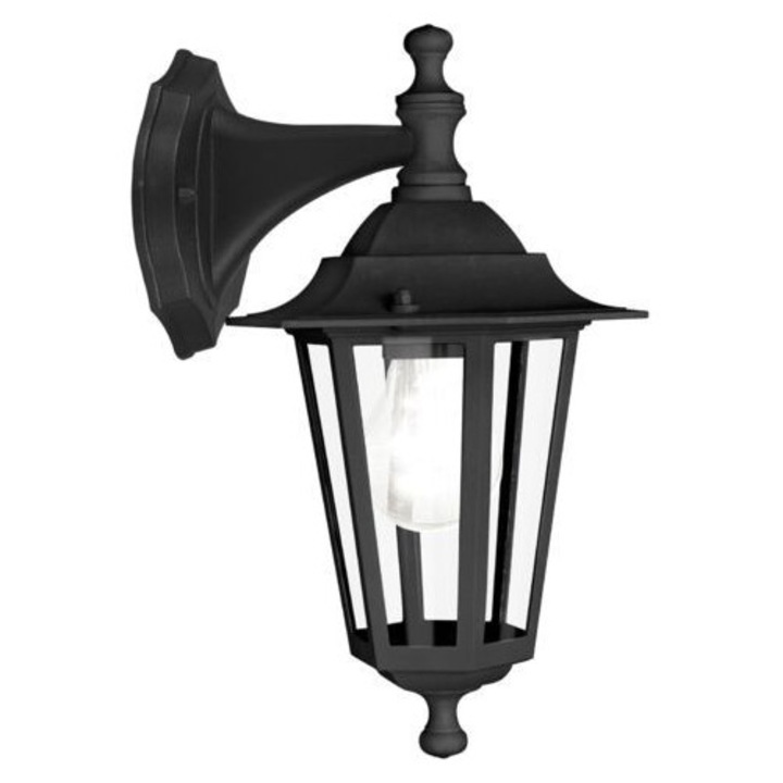 Aplica de perete exterior, lampa de perete Laterna 4, din fonta de aluminiu, cu sticla transparenta, IP44, Negru, 35x21x16,5 cm