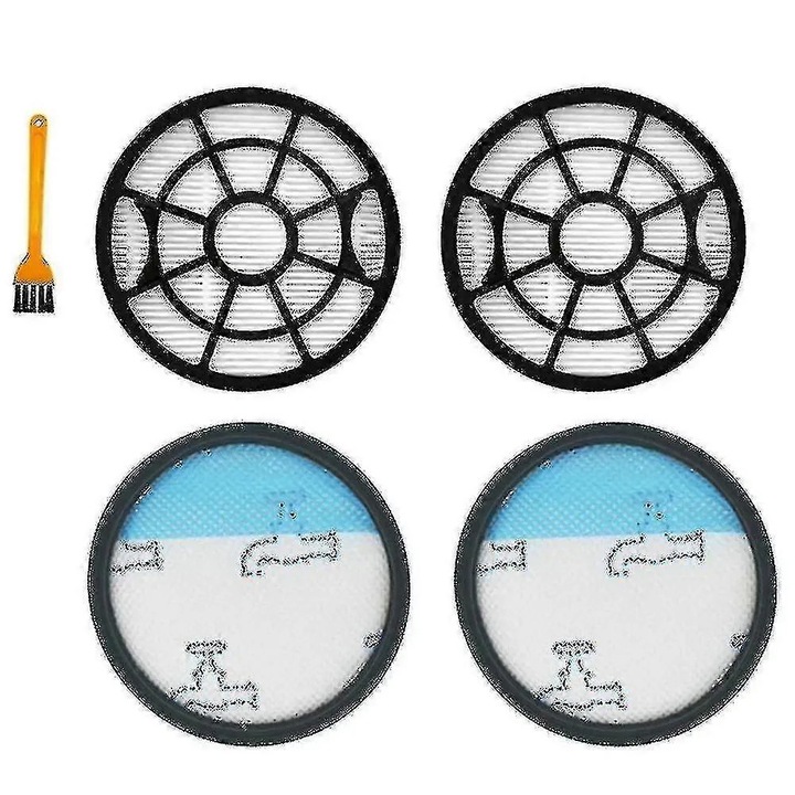 Set 5 bucati, filtre hepa compatibile Rowenta Swift Power Cyclonic Ro2910 Ro2913, piese de schimb durabile din plastic, alb/albastru, 2 x filtru frontal, 2 x filtru posterior, 1 x perie de curatare
