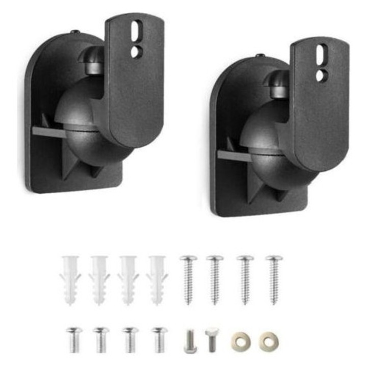 Hangszóró tartó, könyvespolc és surround hangszórókhoz, 3,5 kg (7,7 lbs) teherbírás, állítható, rögzítő tartozékokkal, fekete, 2 darabos szett