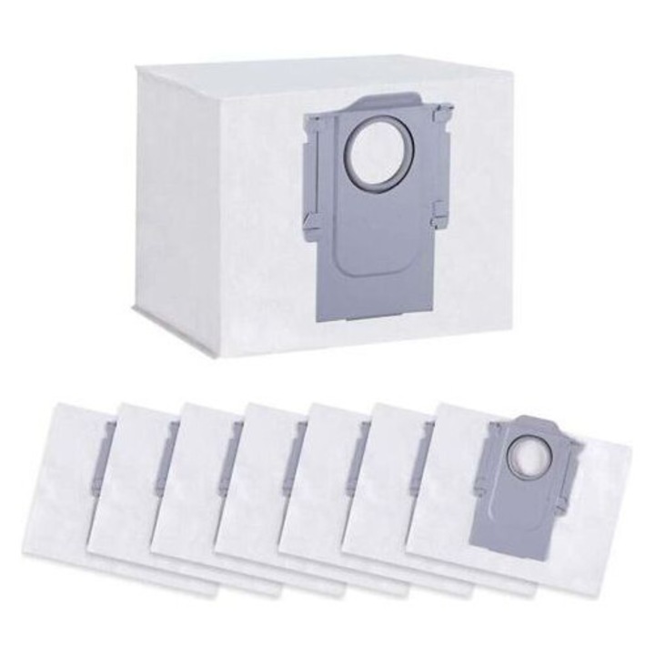 8 darabos készlet, porzsákok kompatibilisek a Roborock S7 MaxV Ultra/S7 Pro Ultra/Q7+/Q7 Max+/Q5+ modellekkel, 3L kapacitás, 99%-os részecskeszűrés 2,5 µm-ig, Fehér