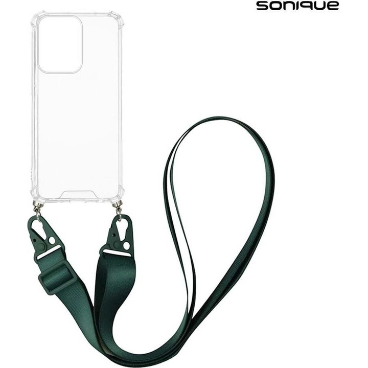 Husa silicon Sonique Armor Clear cu curea, antishock, verde inchis, Oppo Reno13 Pro 5G