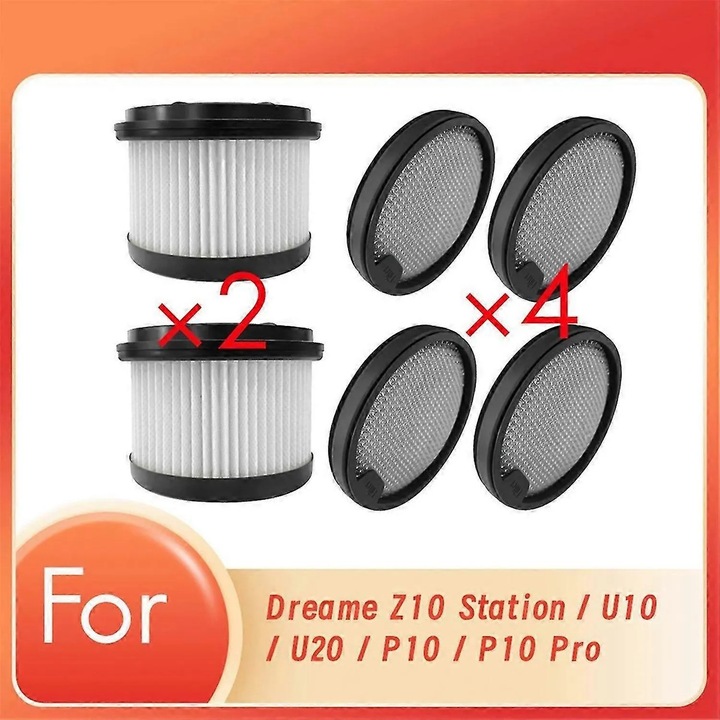 Set 6 bucati filtre compatibile Dreame Z10 Station/U10/U20/P10/P10 Pro, HEPA de inalta eficienta, filtru din bumbac, Negru/Alb, 2 x HEPA, 4 x filtru din bumbac